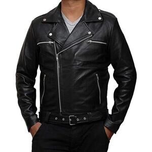 Men’s Real Leather Black Genuine‎ Leather Biker Jacket XXXL SIZE 48 - Negan